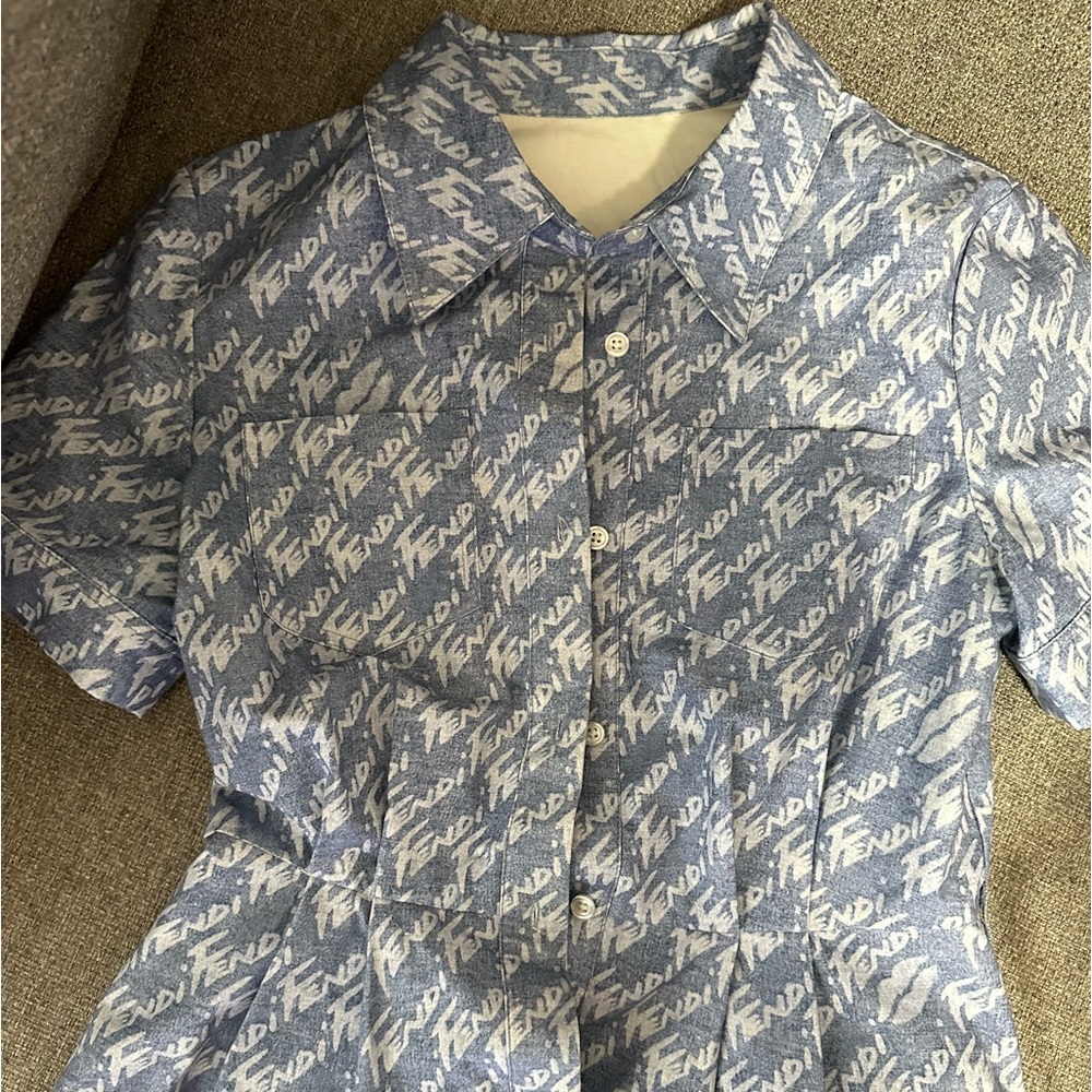 Blue Chambray FF Logo Dress • size S